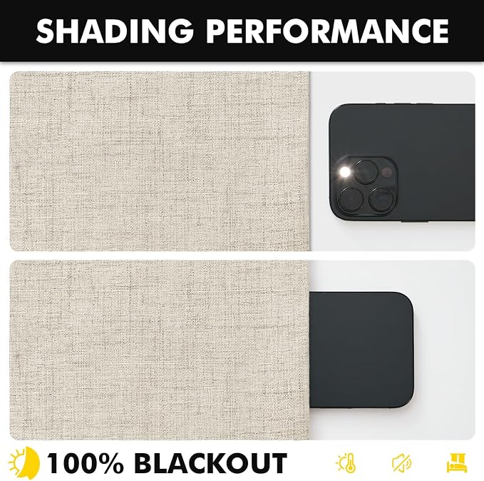 MIULEE 100% Blackout Linen Curtains 42 x 72 Inch Light Ivory 2 Panels | Thermal - Image 7