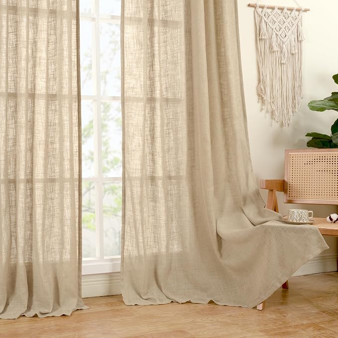 102 Inch Length Light Filtering Sheer Linen Curtains, Linen Textured Semi Sheer - Image 9
