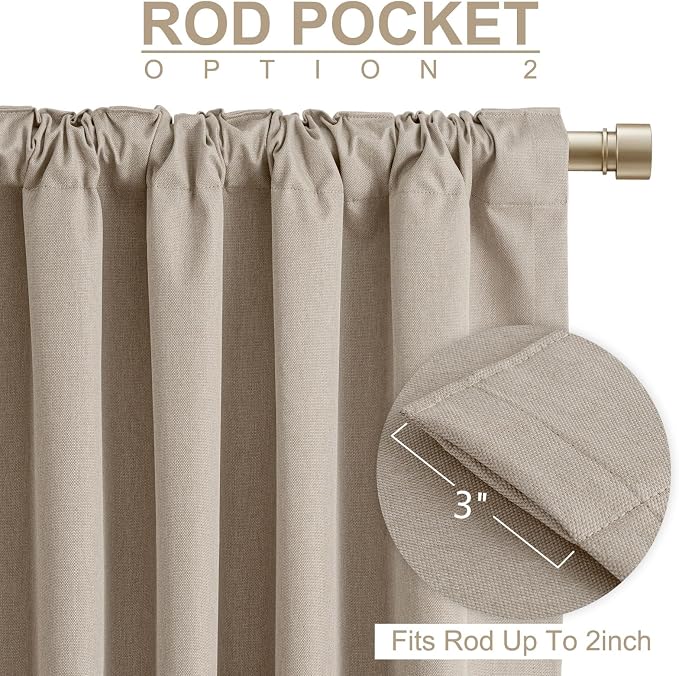 Linen Textured Blackout Sliding Door Curtains 96 Inch Long Burlywood Birch | - Image 4