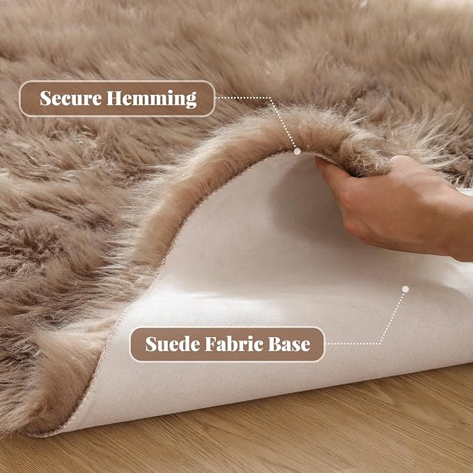 ORINOVA Beige Round Cozy 4ft Shag Rug Washable Furry Soft Area Rug - Image 6