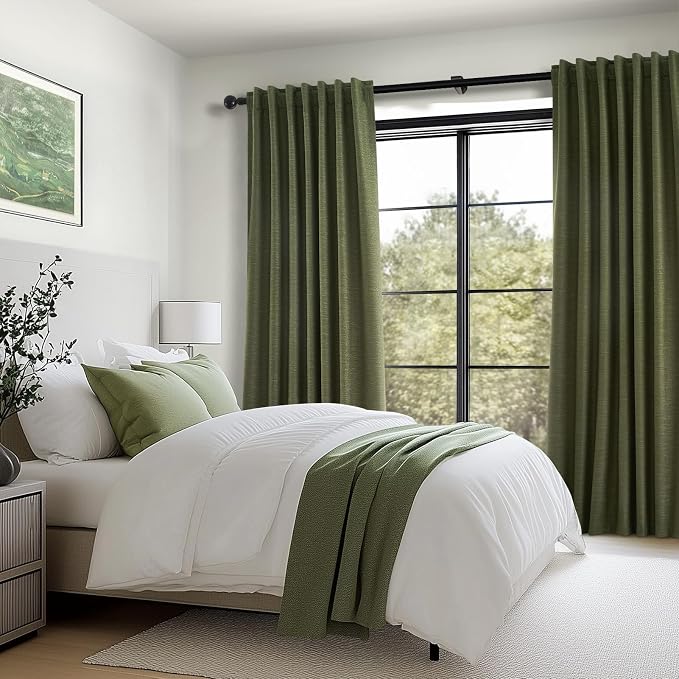 Topfinel Olive Green Linen Blackout Curtains 84 Inch Long - Image 7