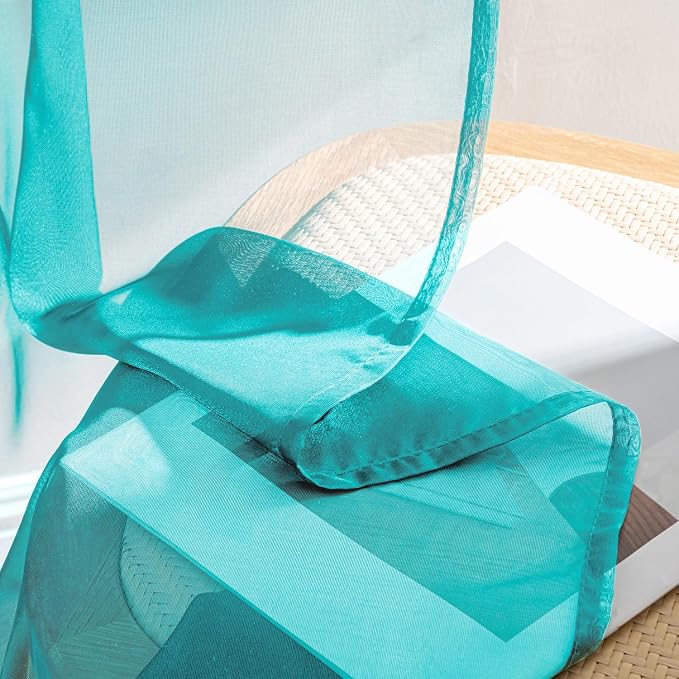 MIULEE Turquoise Sheer Curtains 63 Inches Long 4 Panels 42 x 63 Inches | Light - Image 8