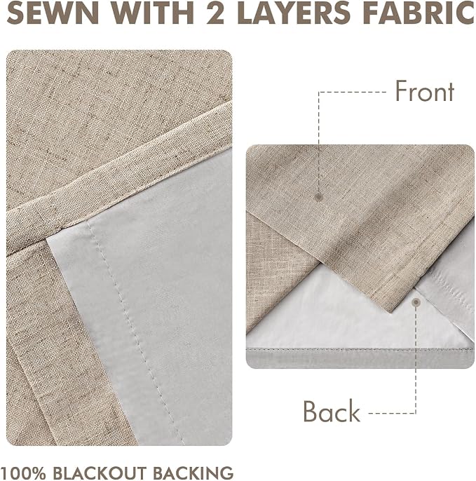 MIULEE Sand Pinch Pleated 100% Blackout Linen Curtains 40x90 Inches | Room - Image 5