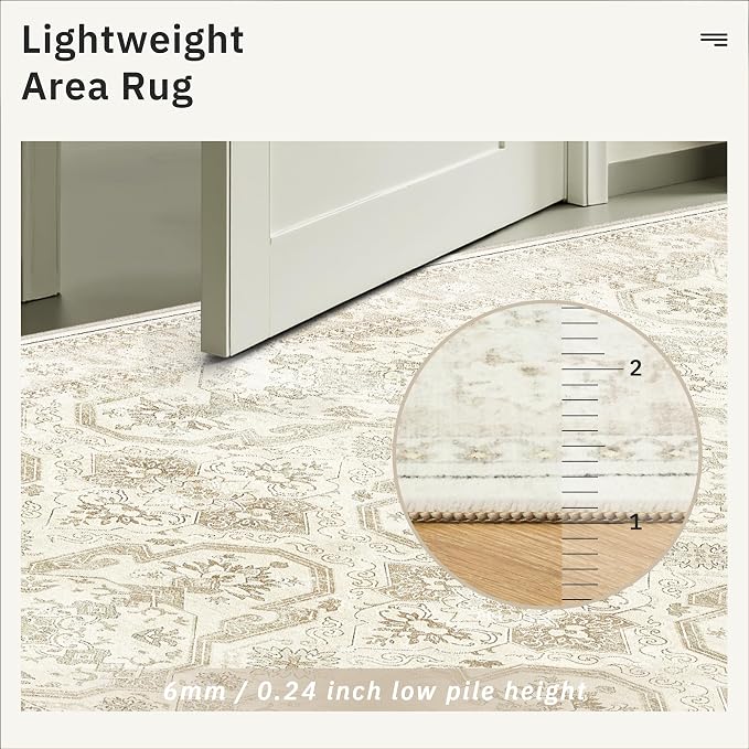 Soalmost 5x7 Area Rug Low Pile Washable Trendy Faded Style Rug, Foldable Stain - Image 7
