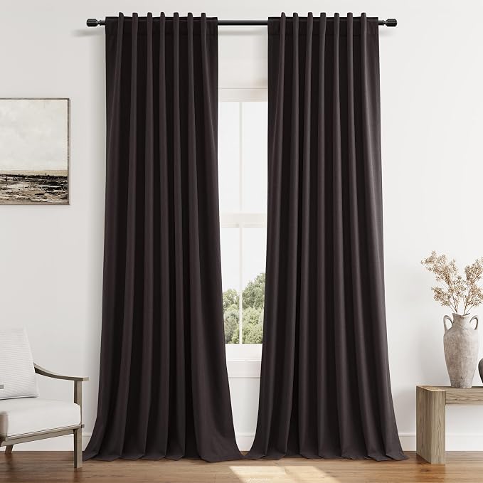 Cocoa Coffee 100% Blackout Linen Curtains 120 Inch Length 2 Panels Set by Guken