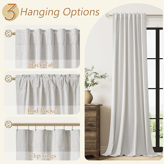 Natural Extra Long 100% Black Out Curtains 120 Inch Length 2 Panels Set - Image 6