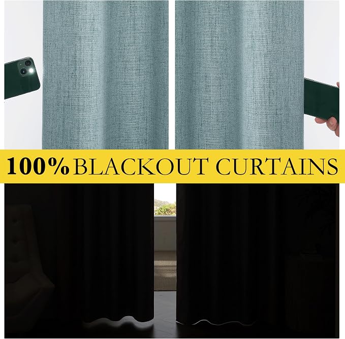 NICETOWN Skylark Blue Bedroom Full Blackout Linen Curtain, Thick Linen Blend - Image 3