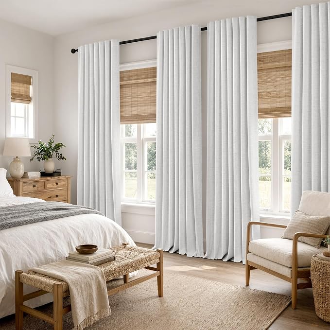 MIULEE 100% Blackout Linen Curtains 42 x 72 Inch Heathered White 2 Panels | - Image 8