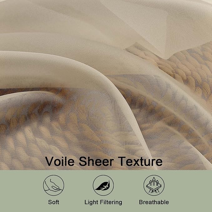 Sheer Taupe Curtains, Sheer Curtains 63 inch Length 2 Panels Set, Rod Pocket - Image 5