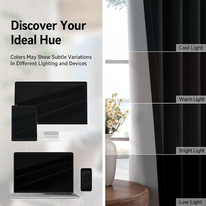 100% Blackout Linen Textured Curtains 84 Inch Long, Light Blocking, Thermal - Image 6