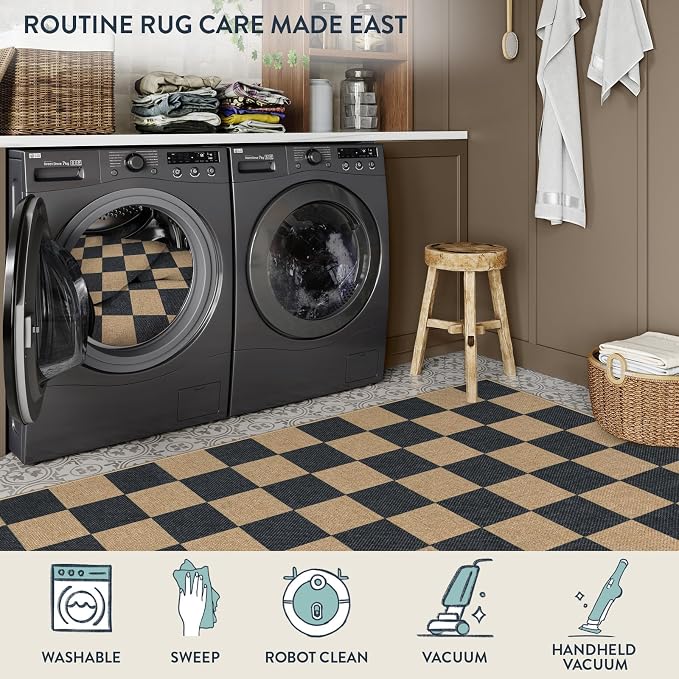 Lahome Checkered Easy Jute Area Rug, 5x7 Outdoor Patio Rug Washable Carpet - Image 6