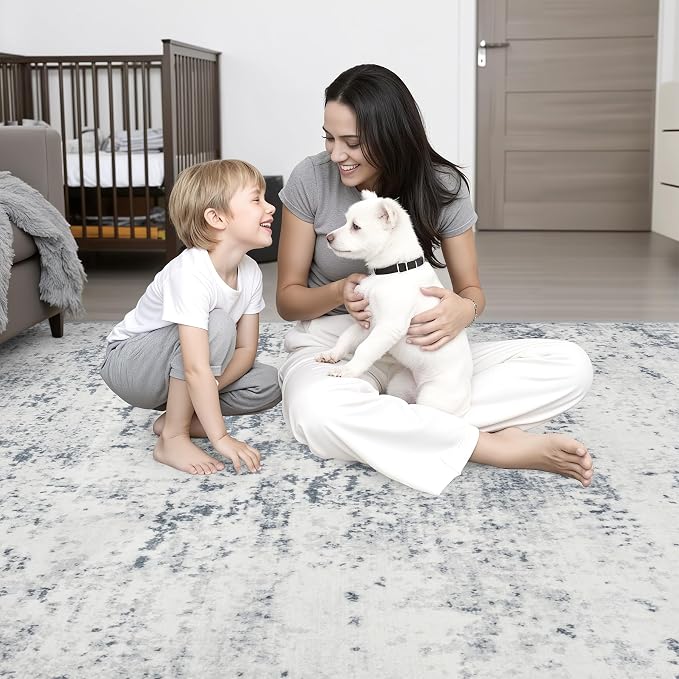 Round Area Rug Living Room: 6 ft Modern Washable Indoor Carpet | - Image 2