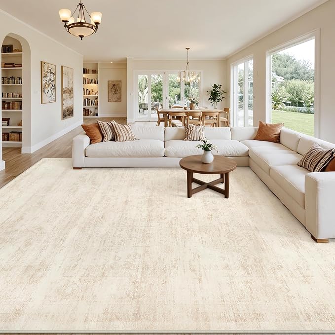 8x10 Area Rugs Living Room: Bedroom Washable Carpet Retro Beige | Large Vintage - Image 8