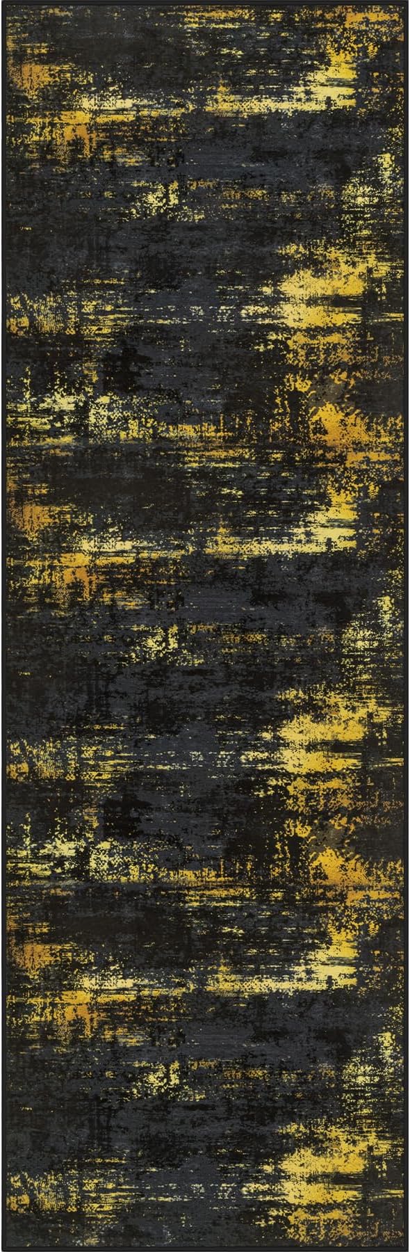 3x10 Washable Runner Rug：Modern Abstract Soft Carpet Black Gold | by FXRHLP