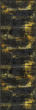 3x14 Washable Runner Rug：Modern Abstract Soft Carpet Black Gold | by FXRHLP