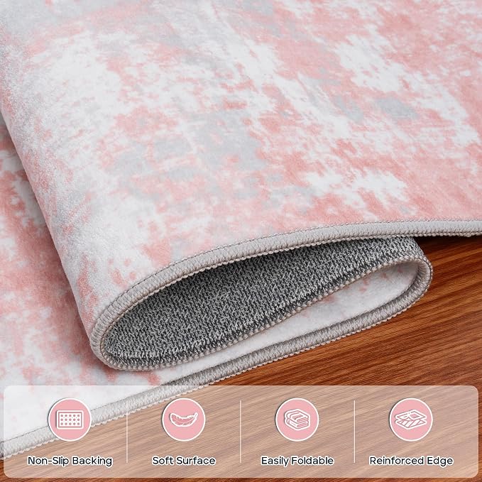 Aelenmu 9x12 Area Rugs for Living Room Bedroom Dining Room Washable Pink | Soft - Image 4
