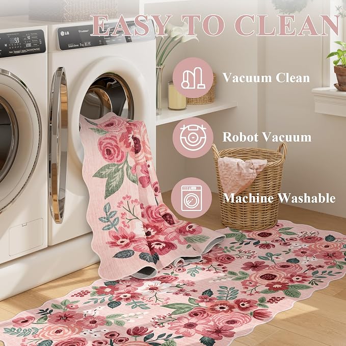 DUKINO 2x7 Runner Rug for Hallway, Floral Washable Rug for Kitchen, Stain - Image 6