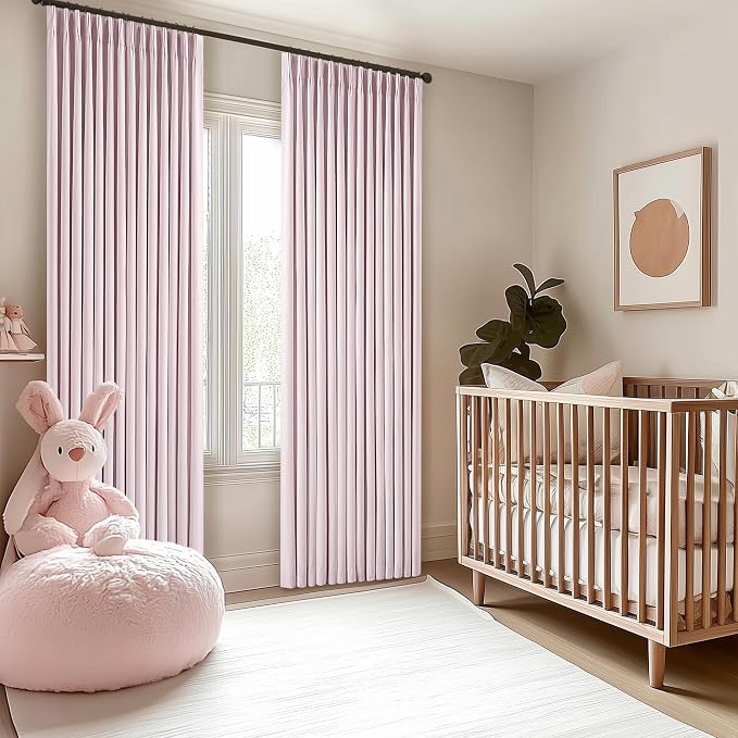 Light Pink Pinch Pleated 100% Blackout Linen 84 Inch Curtains | Room Darkening - Image 7