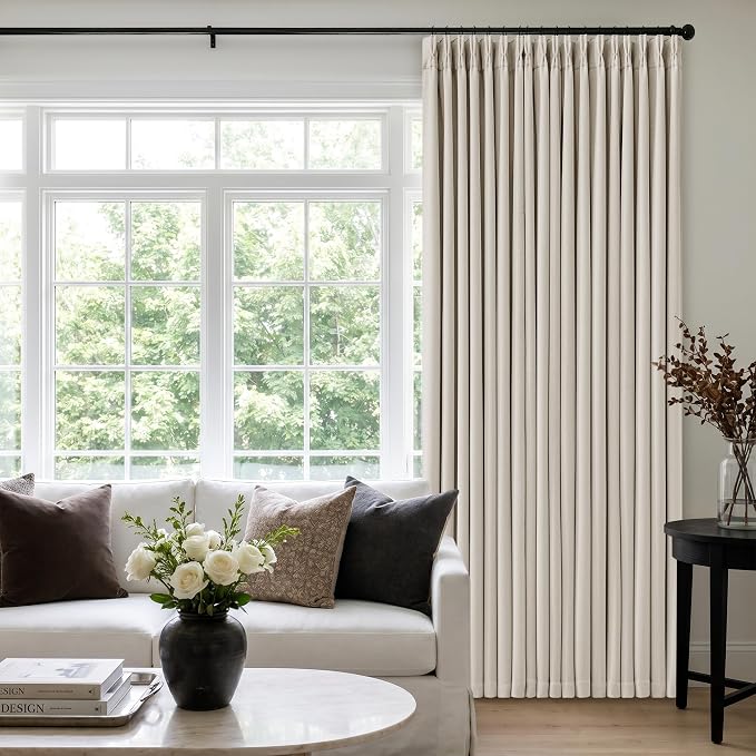 60 Inch Wide Pinch Pleated 100% Blackout Curtains 90 Inches Long, Natural | by Twodrapes