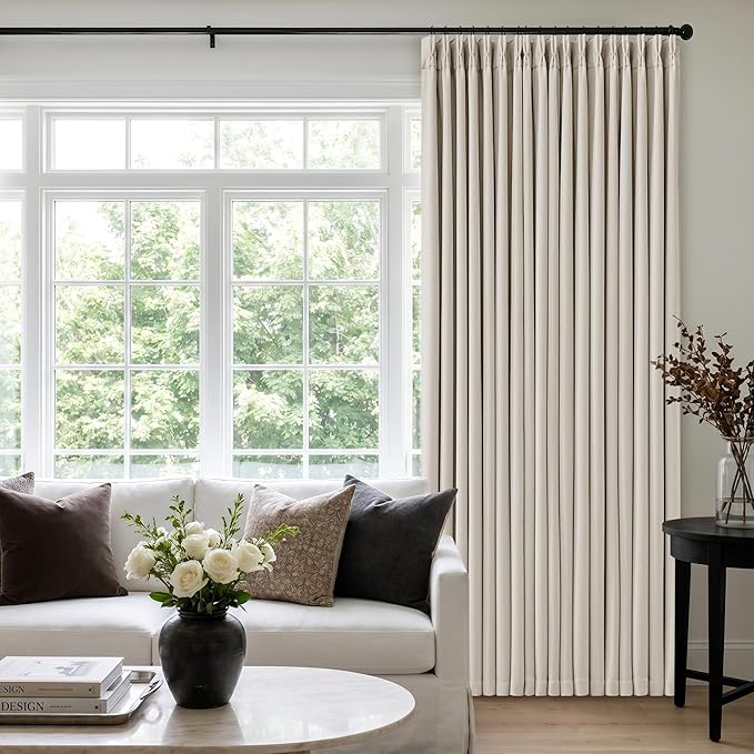 60 Inch Wide Pinch Pleated 100% Blackout Curtains 92 Inches Long, Natural | by Twodrapes