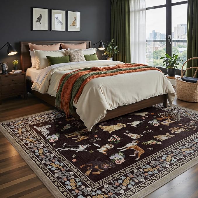 Black Floral Area Rug 8x10 for Living Room Bedroom | Large Soft Dog Rugs for - Image 6