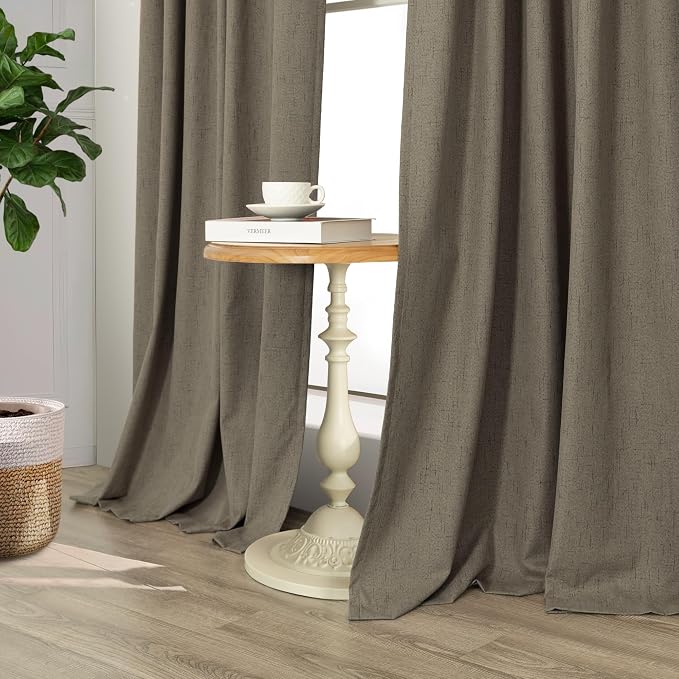 Linen Brown Curtains for Bedroom 84 Inch Long 2 Panel Burg 100% Blackout Back - Image 7