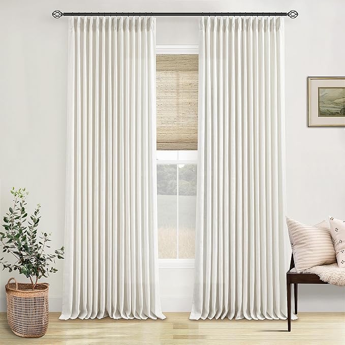 102 Inch Curtains Pinch Pleat Linen Curtains Natural 2 Panels | Light Filtering - Image 9