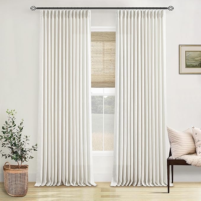 Pinch Pleated Linen Curtains 108 Inches Long Natural 2 Panels Set | Flax Cream by Twodrapes