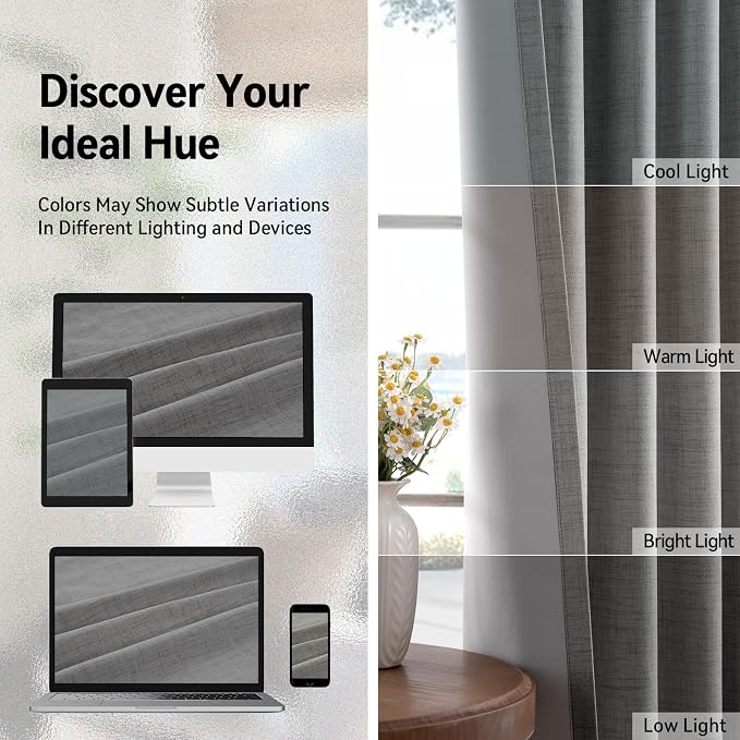 Total Blackout Curtains Faux Linen Textured Thermal Insulated Grommet Singal - Image 6