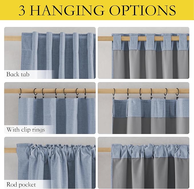 NICETOWN Full Blackout Linen Curtains 102" Length - Image 2
