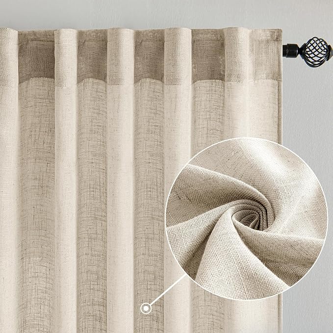MIULEE Beige Linen Curtains 52x63 Inch 2 Panels - Image 2