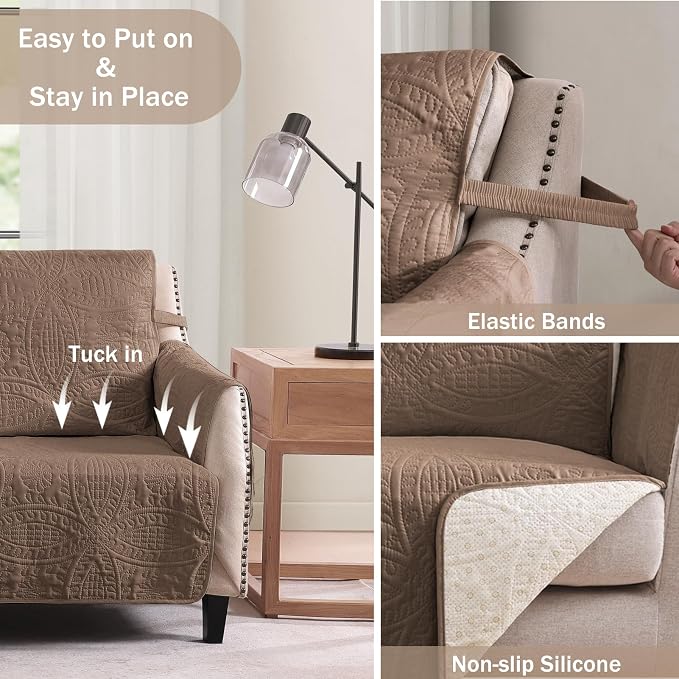Quilted Raw Umber Sofa Slipcovers - Image 4
