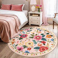 RELEANY Floral Washable Round 6ft Area Rug Pink | Flower Carpet Print Boho Cute by RELEANY