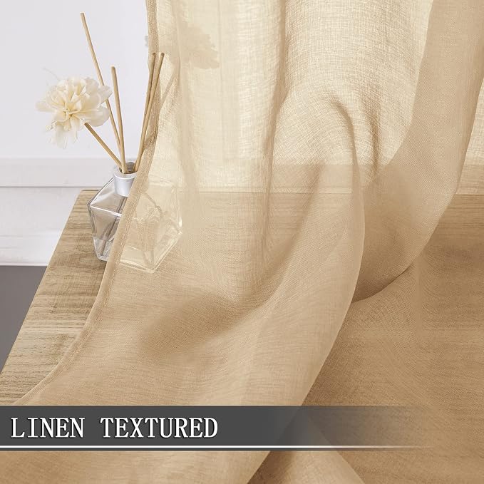 Tollpiz Sheer Curtains Bedroom Linen Textured Curtain Sheers Light Filtering - Image 2