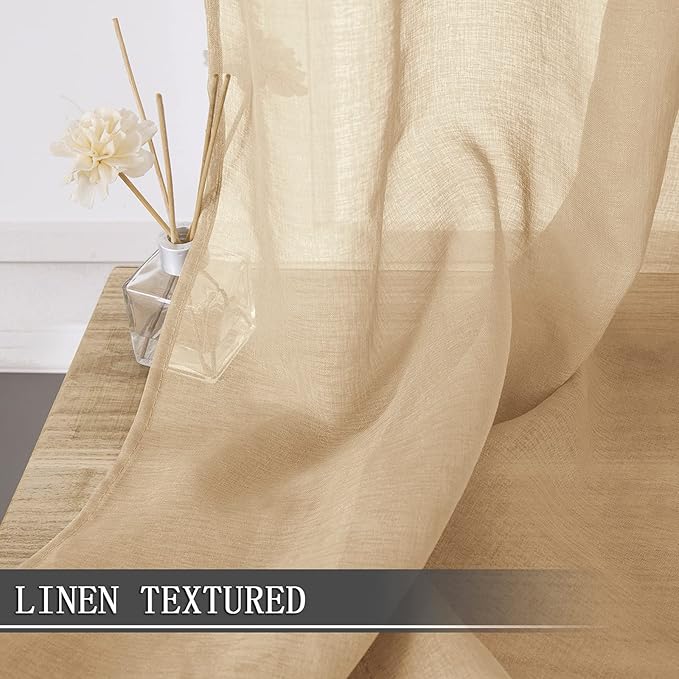 Tollpiz Sheer Tier Curtains Kitchen Linen Textured Half Curtain Sheers Light - Image 2