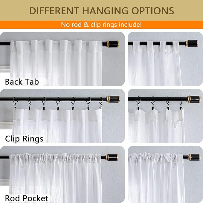 MYSKY HOME White Curtains 95 Inches Long Semi Sheer Drapes Light Filtering - Image 2