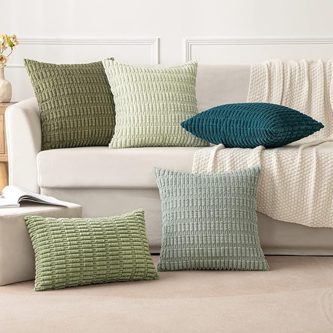 MIULEE Corduroy Decorative Throw Pillow Covers 18x18 Grey Green Pack of 2 | - Image 4