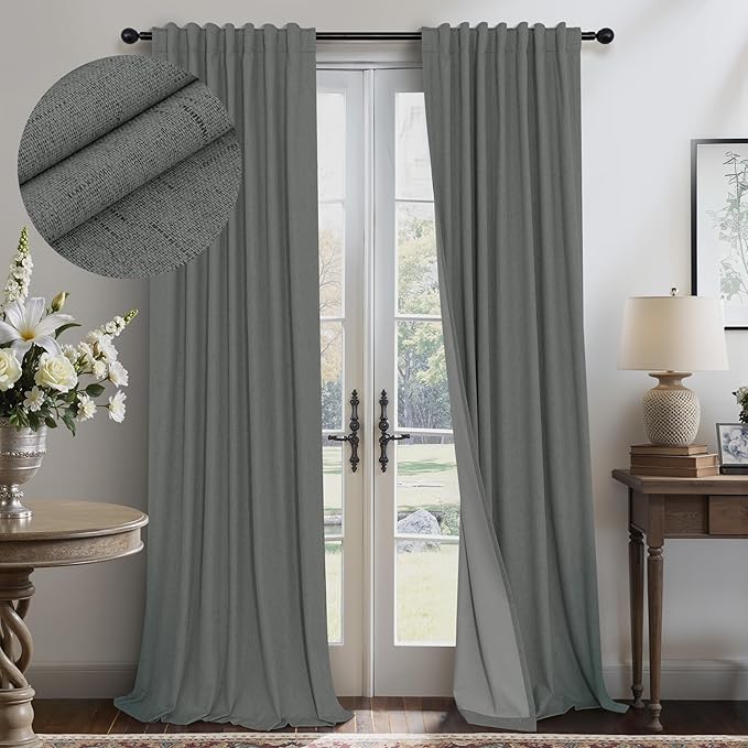 Office Curtains for Windows 102 Inches Long 2 Panel Set Blackout Back Tab by Pitalk
