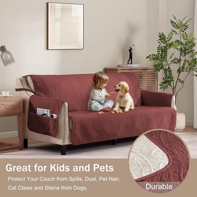 Red Quilted Recliner Chair Covers, Waterproof Recliner Chair Covers, Lazy Boy - Image 8