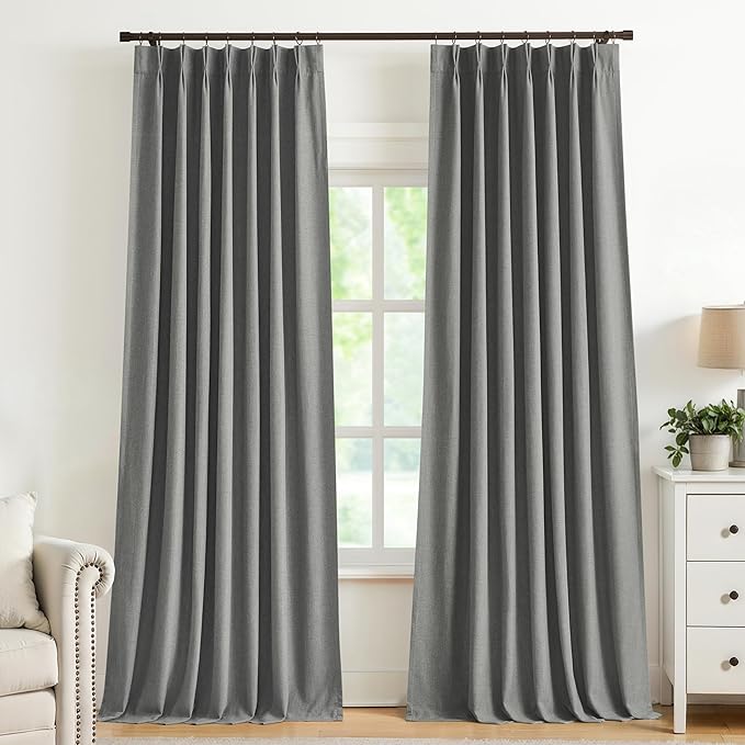 Vision Home Pinch Pleated Dark Grey Blackout Curtains 108 inch Linen Blended by VisionHome