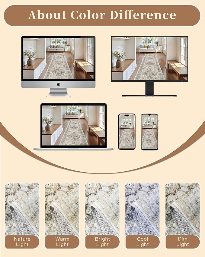 Madane Washable Area Rug 2x3 Small Entryway Rugs Non-Slip Light Taupe Brown | - Image 9