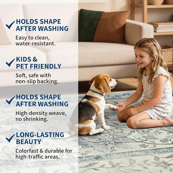 GarveeHome Vintage Blue Non-Slip Washable 2x6 Kitchen Runner Hallway Rug - Image 4