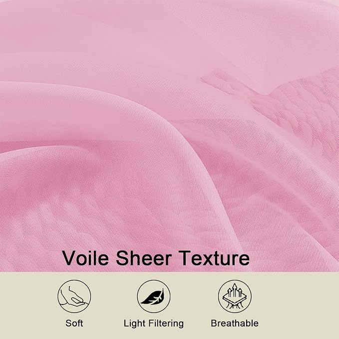 Sheer Pink Curtains for Bedroom Living Room 54 Inch Length 2 Panels Set - Image 3