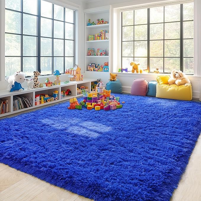 Pionblank 8x10 Rug for Living Room, Fluffy Plush Large Area Rug, Royal Blue | - Image 3