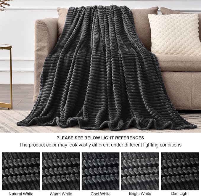 BEDELITE 3D Ribbed Jacquard Black Blankets Queen Size - Image 8