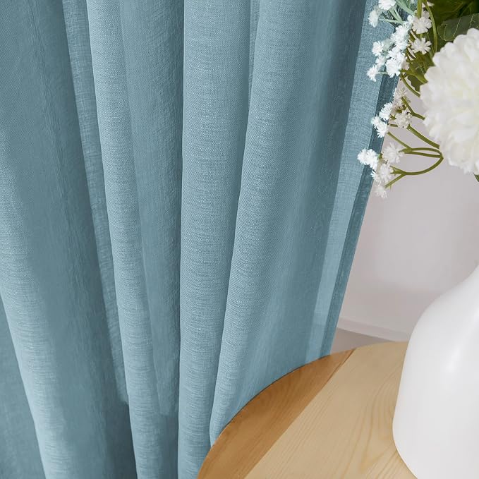 Tollpiz Short Sheer Curtains Living Room Linen Textured Curtain Sheers Light - Image 3