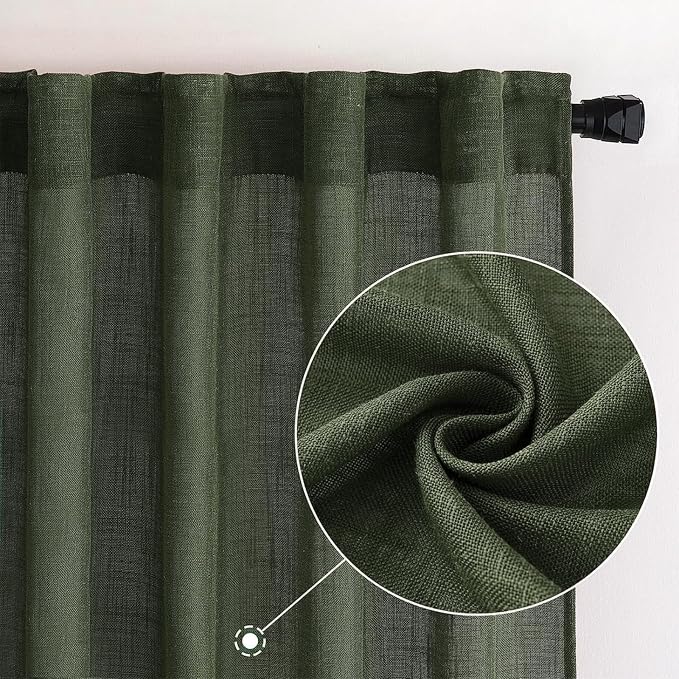 MIULEE Olive Green Linen Curtains 52x108 Inch Long - Image 2