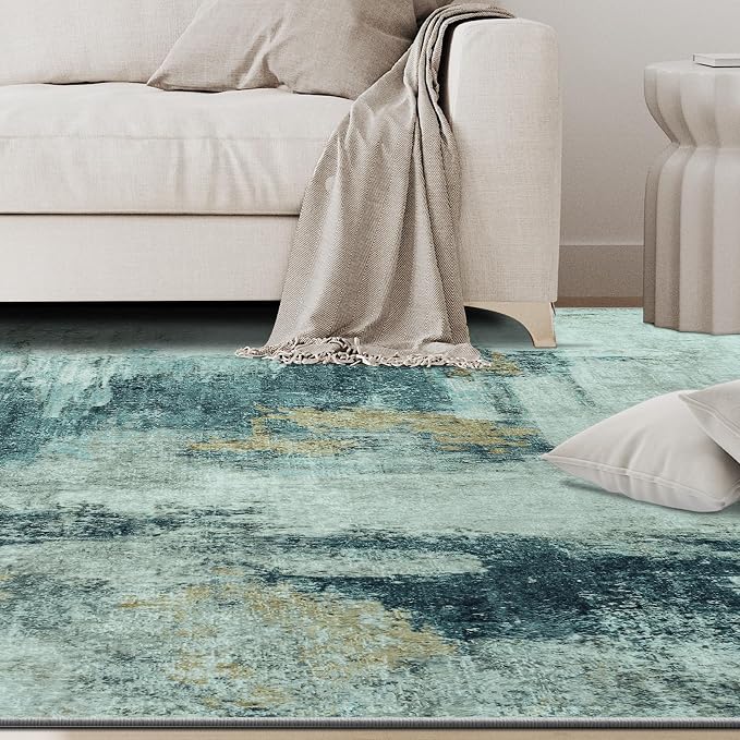 6x9 Area Rugs for Living Room Washable Bedroom Dining Room Teal Grey Gold | - Image 9