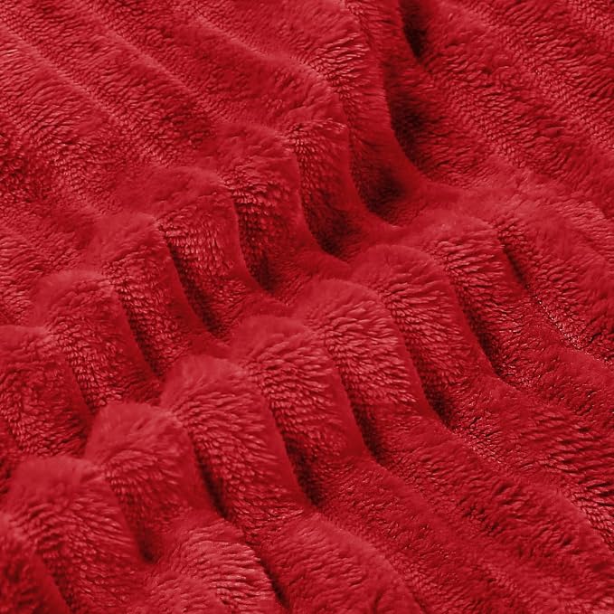BEDELITE 3D Ribbed Jacquard Red Fleece Throw Blanket - Image 5