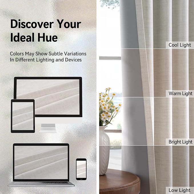 100% Blackout Linen Textured Curtains 90 Inch Long, Light Blocking, Thermal - Image 7